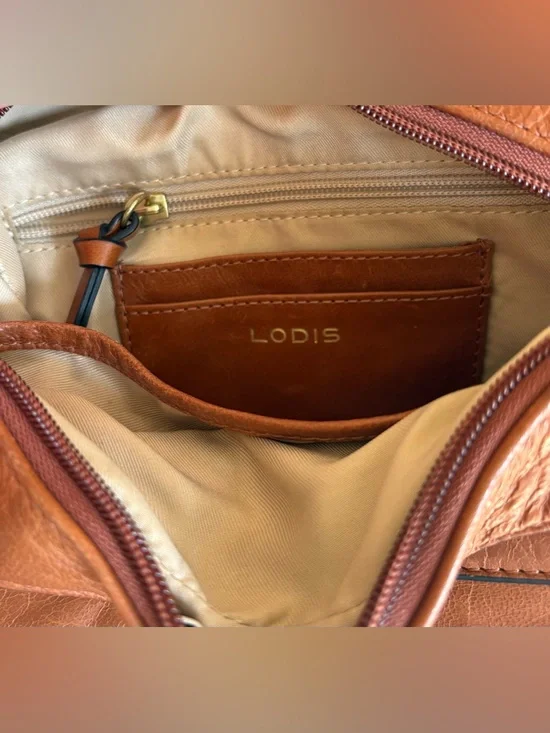 Lodis Cognac Brown Leather Crossbody Bag Adjustable Strap Vintage Texas Purse - Picture 14 of 16